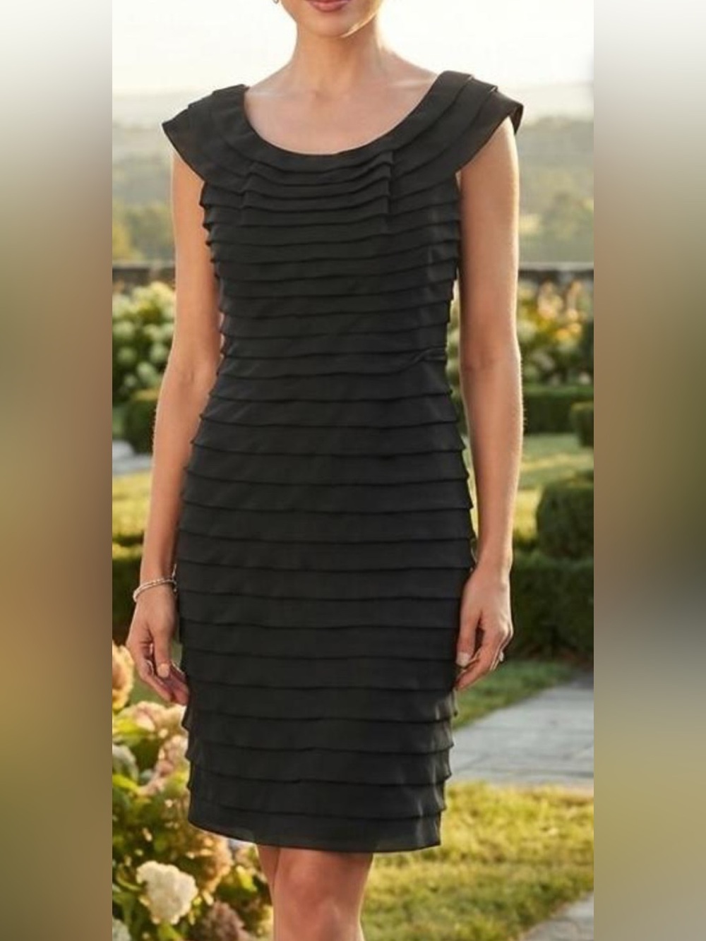 Adrianna Papell Black Tiered Ruffle Midi Dress